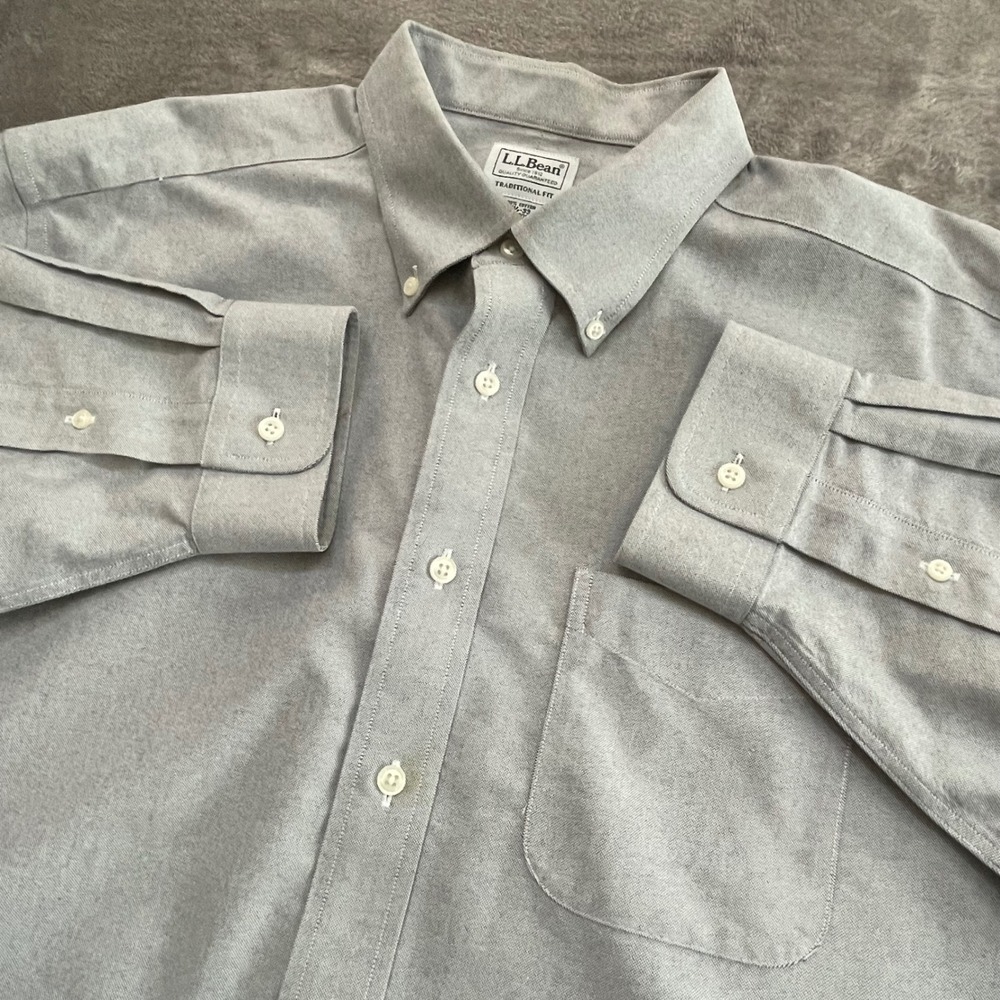 L.L.Bean Mens Traditional Fit Oxford Shirt Grey 100% Cotton 17.5-33 209410